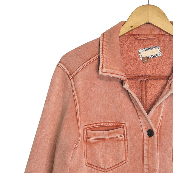 Pilcro Anthropologie Utility Shirt Jacket Retro Vintage Wash Button Up Red M - Picture 4 of 16